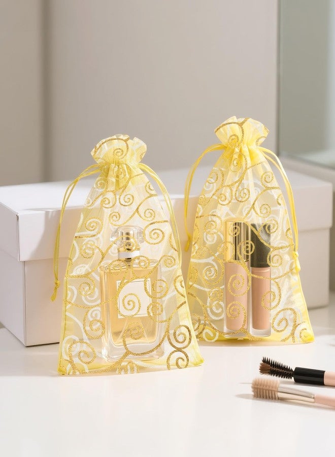 G2PLUS Organza Gift Bags 5x7 Inches - 50Pcs Sheer Mesh Organza Bags with Gold Rattan Printed, Drawstring Tulle Jewelry Pouches for Wedding, Christmas Party Favors - Image 5